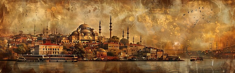 Obraz premium photo collage with an ancient city. Paper texture. AI generated illustration