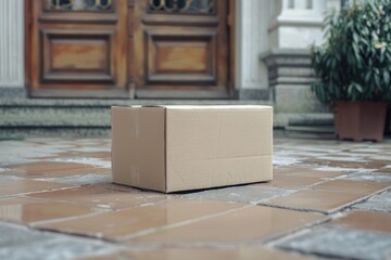 Parcel box lies near the door, delivery concept