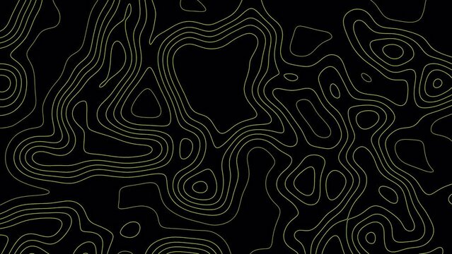 Topographic animation background on black background. topography map with light green color outlines. Seamless loop background