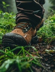 A person's foot is shown in a muddy field