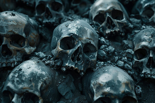Creepy image zombie apocalypse dead skull damaged cemetery generative Ai