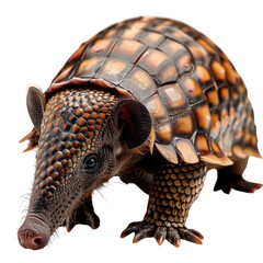 Fototapeta premium Close-up of a detailed armadillo with patterned shell, showcasing intricate scales and natural texture. Perfect for wildlife and nature photography.