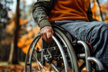 Obraz premium AI generated photo of lonely disabled young person on wheelchair