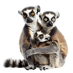 Fototapeta premium Family of ring-tailed lemurs on transparent background