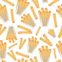 seamless pattern of french fries in a transparent gray bag, for various designs or banners