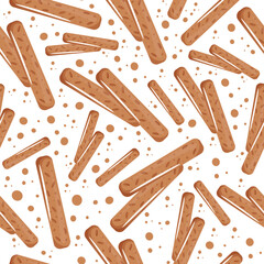 seamless pattern of fried long rye bread crackers and cracker crumbs, for various designs, packaging or posters