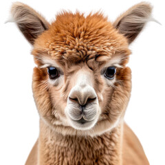 Obraz premium Close-up of an adorable llama with soft brown fur and alert eyes, perfectly capturing the cuteness of this gentle animal.