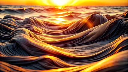 silk Road background. the thrilling golden waves of the sea in the rays of the setting sun