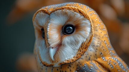 Barn Owl Tilting Head in Soft Focus Close-Up.