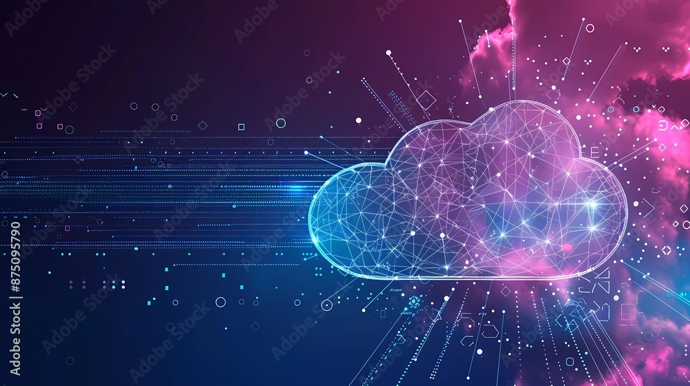 Wall mural abstract futuristic background with cloud and data line