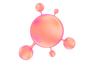 Pink 3D molecule of hyaluronic acid or collagen, nano bio cell, vector scientific icon. Cosmetology treatment isolated elements. Beauty science skin care molecular concept