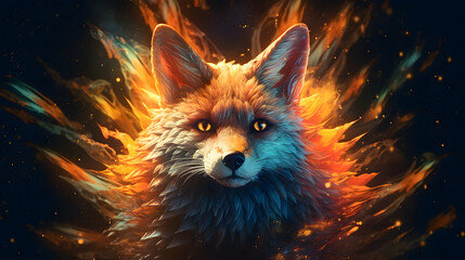 Portrait of a fox, Abstract art colorful painting fox