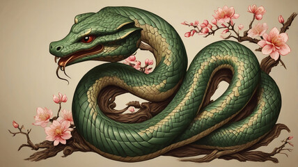 Fototapeta premium year of the green Wooden Snake according to the eastern (Chinese) calendar 