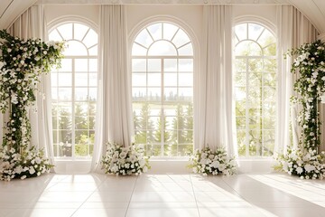 Background wedding with floral and view outside from windown generative AI	