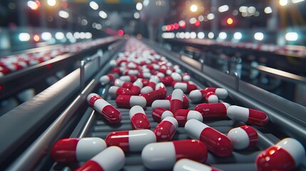 Obraz premium Pharmaceutical Medicine Tablet Pill Production Line. 3d Illustration. AI generated illustration