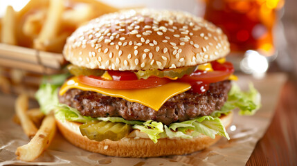 A hamburger with cheese