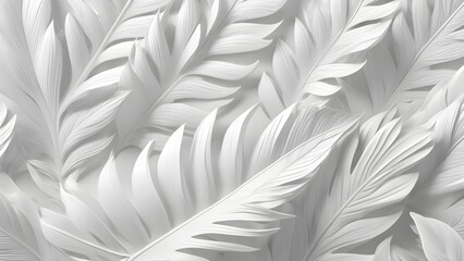 Fototapeta premium White tropical leaf pattern background, illustration