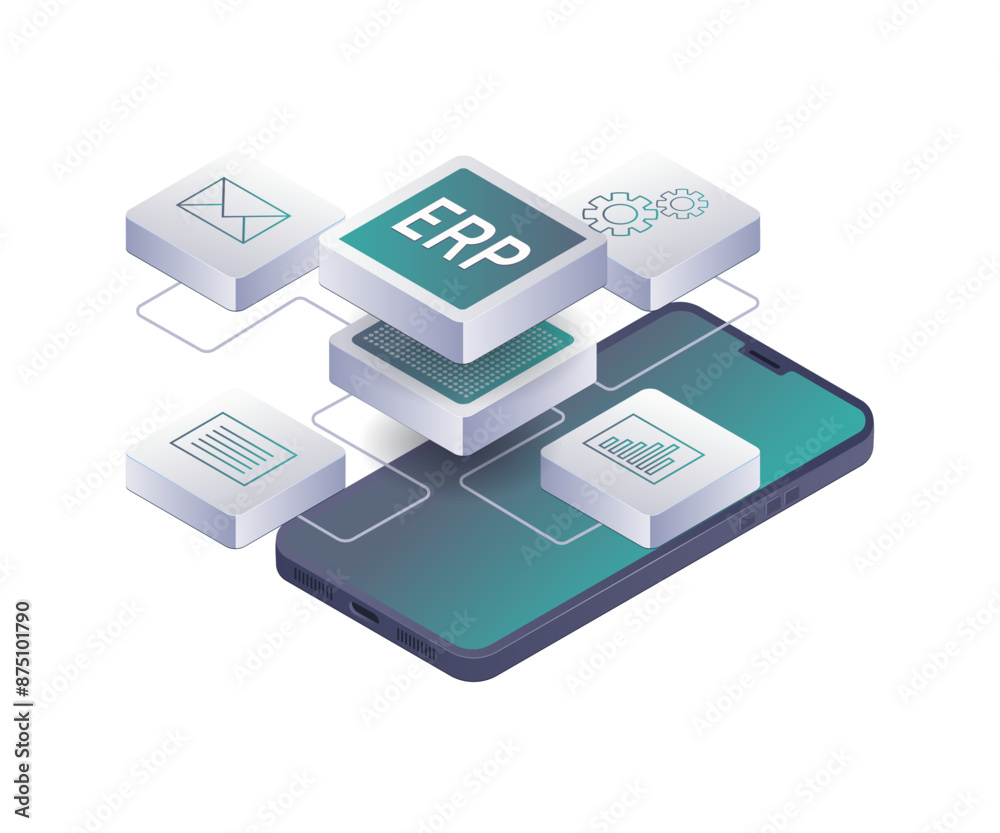 Fototapete The Evolution of AI Technologies in ERP Systems and Smartphone Applications
