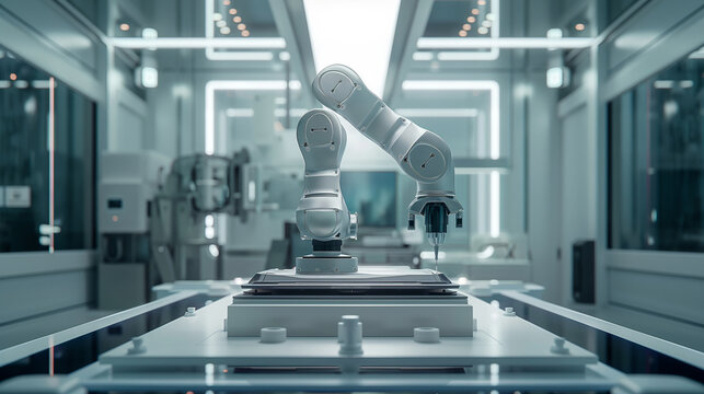 Automated inspection systems utilizing AI to check for defects, precise and systematic movement, bottom third copy space