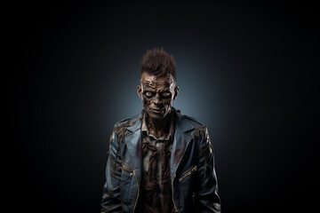 Obraz premium A man dressed as a zombie for Halloween standing in front of an isolated background (1)