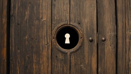 A high resolution graph of a keyhole on an old wooden door, with a view inside showing a fantastical