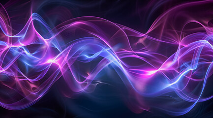 Obraz premium Flowing light wave with sparkling particles, purple and pink gradient