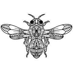 Hand drawn of bee in zentangle style