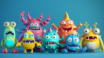 Fototapeta premium Playful monsters in a cartoonish 3D style AI generated illustration