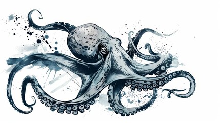 Playful octopus squirting ink and swimming away  AI generated illustration