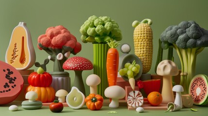 Playful organic forms resembling healthy foods AI generated illustration