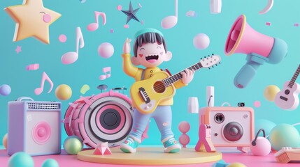 Fototapeta premium Playful render of a music influencer sharing their passion for music AI generated illustration