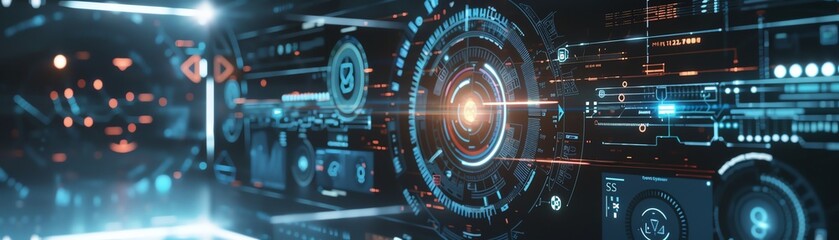 Obraz premium Antivirus software, holographic security display, advanced tech, clean design