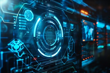 Antivirus software, holographic protection interface, advanced security, sleek design