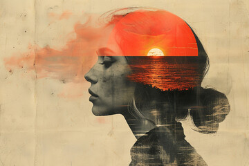 Generative AI technology cut-out graphical retro collage with vivid vintage elements paper art design