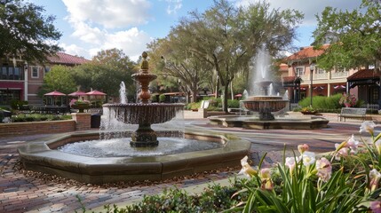 Quaint town squares with fountains  AI generated illustration