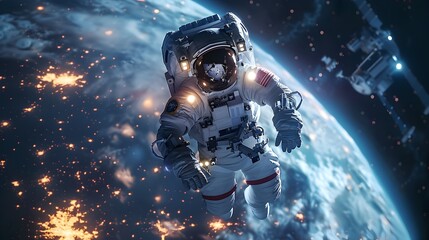 Astronauts Conducting Advanced Research and Maintenance on Innovative Space Station with Cutting Edge Technology