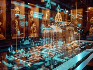Interactive Holographic Display Showcasing Virtual Tour of Historical Sites Futuristic Technology Concept