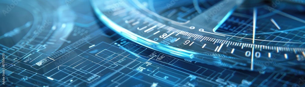Poster futuristic blueprint with geometric shapes and digital elements, perfect for technology and engineer