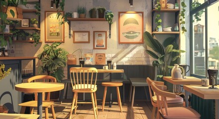 Relaxing in a cute cozy cafe setting  AI generated illustration