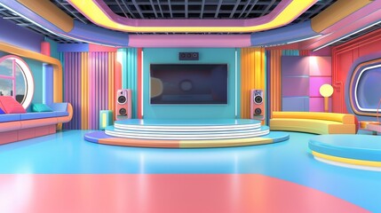 Obraz premium Render a modern and playful 3D version of a TV show podcast studio AI generated illustration