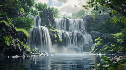 Naklejka premium large beautiful waterfall: realistic