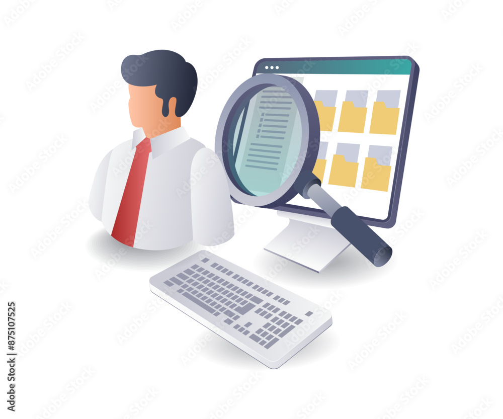 Poster Searching for Data on a Computer System flat illustration