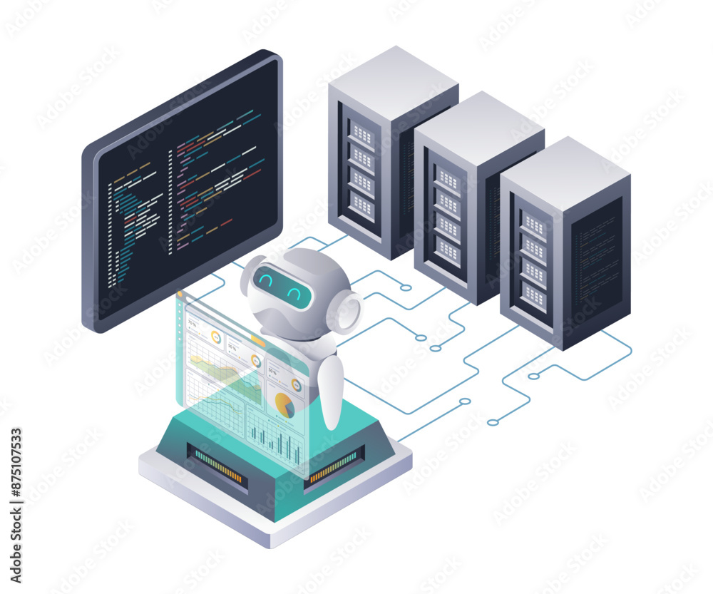 Aufkleber Robots Analyzing Data in Cloud Servers