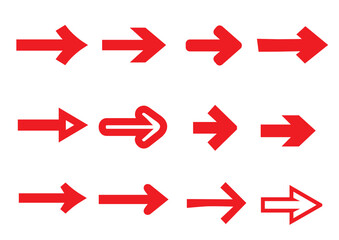 シンプルな赤の矢印のイラストセット