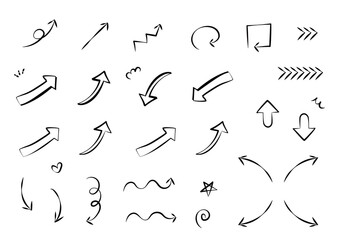 シンプルな手書きの矢印のベクターイラストセット