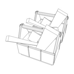 Wooden Toolbox with Tools. Wireframe low poly mesh vector illustration