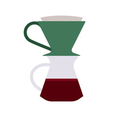 Pour-over coffee maker. Glass server, ceramic dripper, paper cone filter. Icon minimalist style. Coffee concept, specialty, coffee shop. Stylized flat vector. Isolated