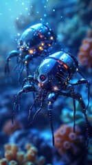 Fototapeta premium Glowing vivid transparent underwater jellyfishes. AI generated illustration