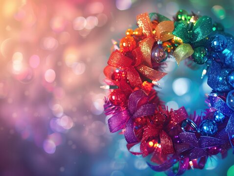 Bunter Weihnachtskranz mit funkelnden Lichtern