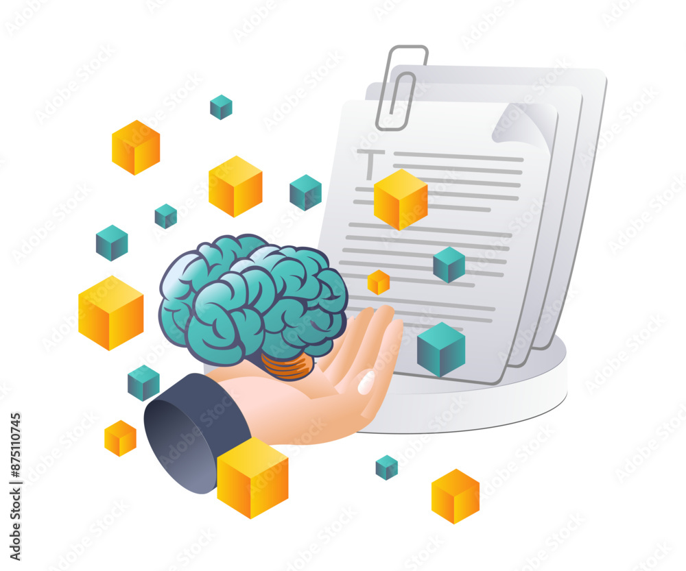 Aufkleber integration of brain data in ai systems flat isometric illustration